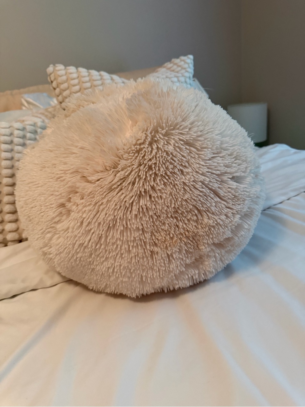 Cream Round Faux Fur Decorative Pillow